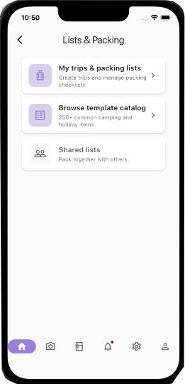 Lists and Packing menu